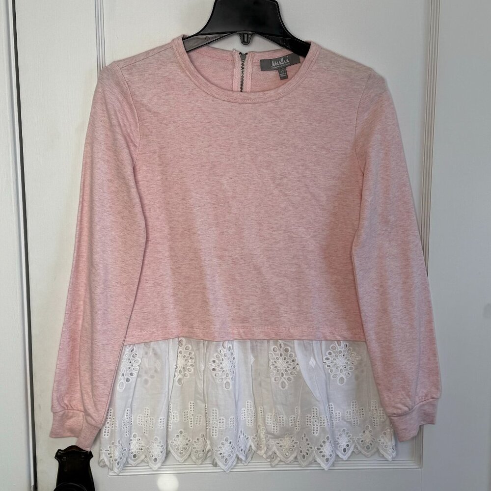 MARLED | Heather Pink Sweatshirt with Eyelet Lace Detailing Long Sleeve Crew